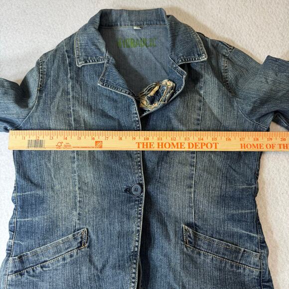 Jean Jacket by Hydraulic Size Large with cute fabric rose / flower Denim - Picture 11 of 11
